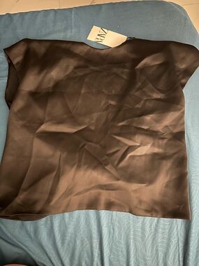 Zara Black Satin Cap-Sleeve Top